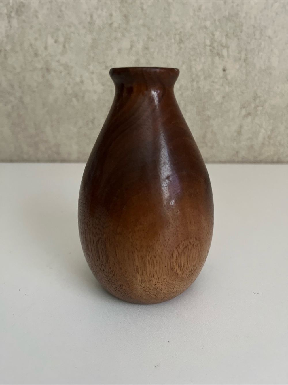 Vintage MCM Turned Wooden Brown Bud Vase Hand Crafted Polished Walnut 5”